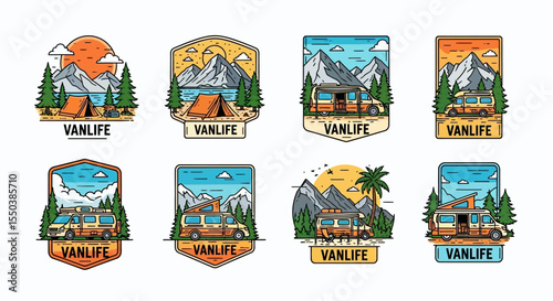 Adventure Van Life Camping & Mountain Scenery Illustrations