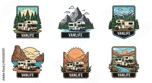 Van Life Adventure Camping RV Illustrations