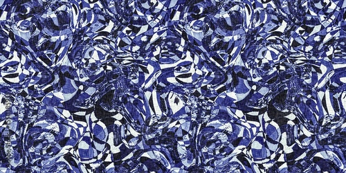 Dye wash indigo blue textur border fabric effect background. Seamless edging trim pattern in masculine Japanese block print style. Perfect for washing tape, ribbon and banner design