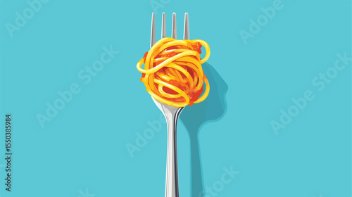 Italian Spaghetti Flat Vector Illustration with Fork - Gastronomy Concept