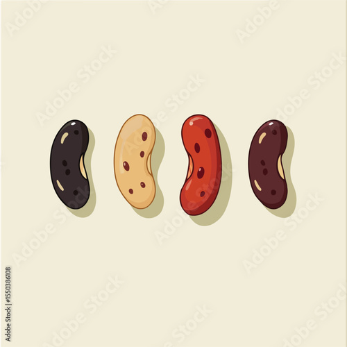 Four Beans Flat Vector Illustration