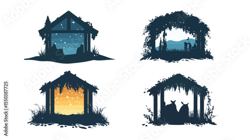 Four Manager Silhouettes in Tags Flat Vector Illustration