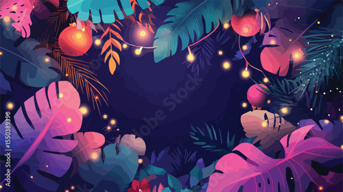 Festive Christmas Frame Decorated with Leaves and Lights