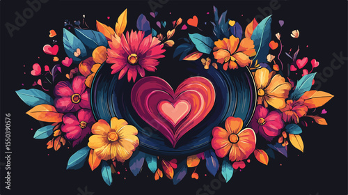 Free Spirit Music Vinyl Disc Flowers Heart Peace