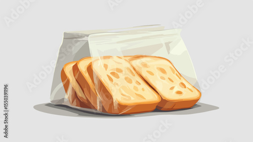 Fresh Bread Toast in Plastic Bag Flat Vector Illustration