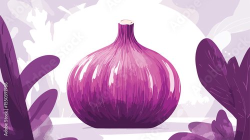 Fresh Purple Onion Vegetable Flat Vector Illustration