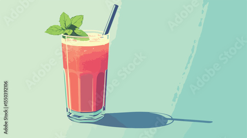 Refreshing Pink Healthy Drink Flat Vector Illustration