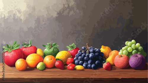 Fresh and Vibrant Healthy Fruits on Wooden Background