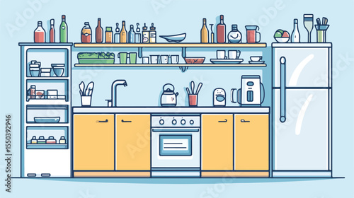 Smart Home Fridge Line Icon Vector Illustration