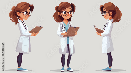 Friendly Female Doctor with Clipboard Vector Illustration