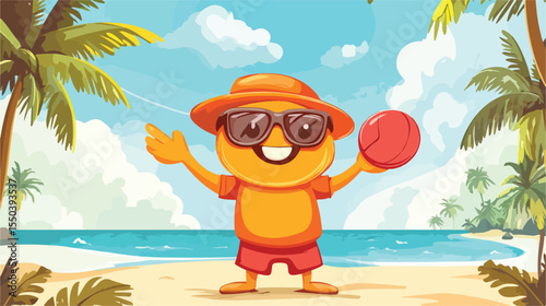 Frisbee Mascot on Vacation Flat Vector Illustration