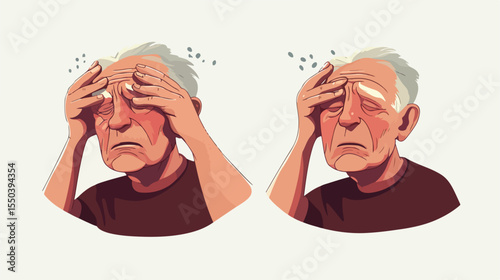 Frustrated Old Man Suffering from Alzheimer's Disease