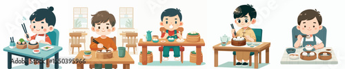 vector character boy eating dimsum