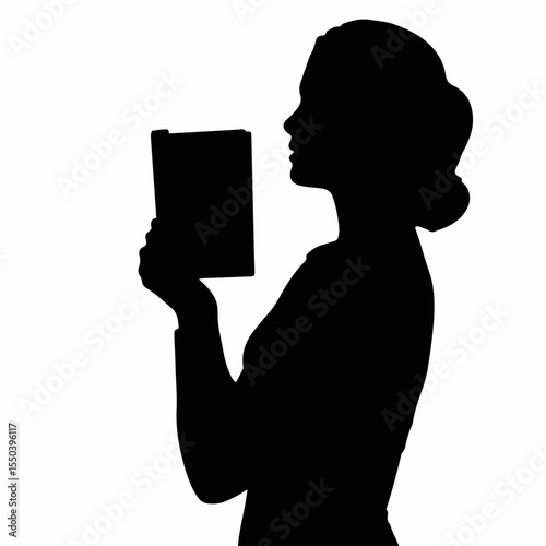 Silhouette of a teenager holding a book, unable to focus in the heat, black and white with white background, concept of learning and summer challenges.