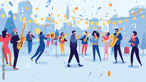 Vibrant Jazz Festival with Saxophone Flat Vector Illustration