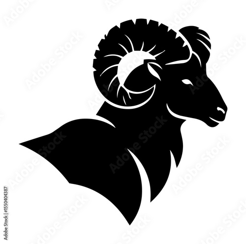 minimal vector illustration of ram head silhouette with spiral horns