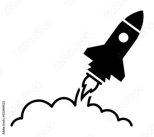 minimal vector icon of rocket launch in monochrome silhouette