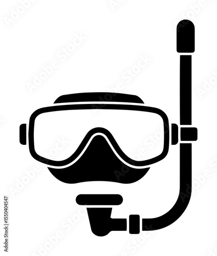 minimal vector icon of diving mask and snorkel in silhouette style