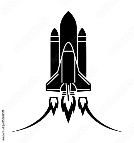 vector silhouette of space shuttle launching in minimal style