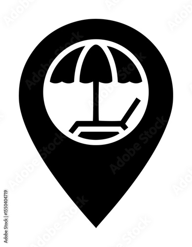 beach umbrella and deck chair inside location marker icon