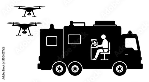 drone control center vehicle with operator and drones