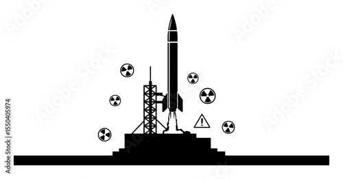 nuclear missile launch pad with radiation warning symbols