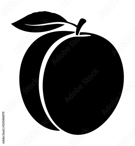 peach fruit with leaf in simple vector form