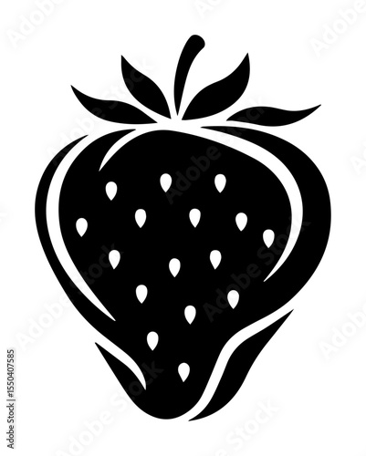 strawberry fruit icon with seeds and leafy top