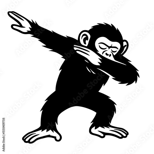 A playful chimpanzee dabbing with confidence, striking a pose that exudes joy and celebration in a striking monochromatic vector illustration photo