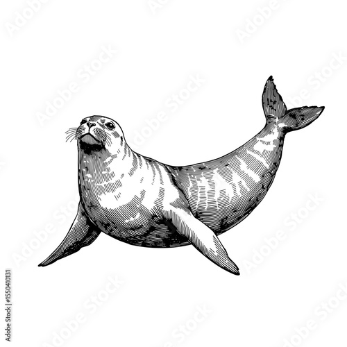 An illustration of a seal in a serene environment, embodying grace and vitality. The image showcases the seal's sleek physique, celebrating the beauty of aquatic life. vector illustration