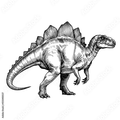 A majestic illustration of a Stegosaurus, captured in an artistic and detailed hand-drawn style. Perfect for educational projects and design assets vector illustration
