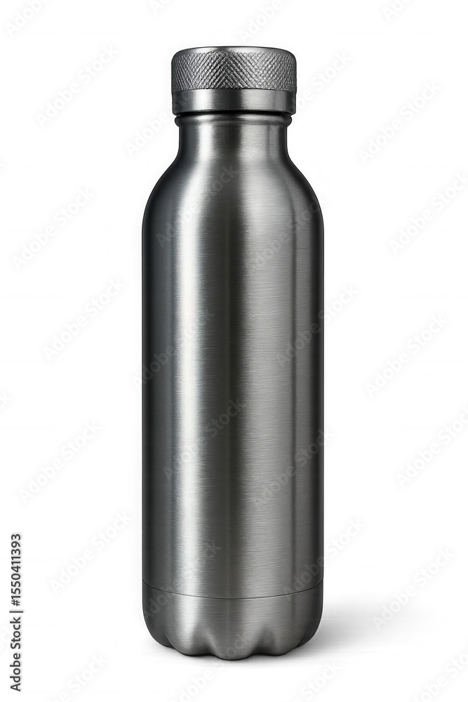 Hydration Essential: Isolated brushed stainless steel water bottle, perfect for active lifestyles, eco-friendly promotions, or blank product mockups. Studio shot. Hydration Essential: Isolated brushed stainless steel water bottle, perfect for active lifestyles, eco-friendly promotions, or blank product mockups. Studio shot.