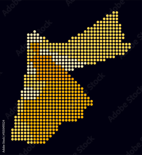 Jordan dotted map. Digital style map of the country on a dark background. Jordan shape with circle dots. Colored dots style. Large size circles. Classy vector illustration.