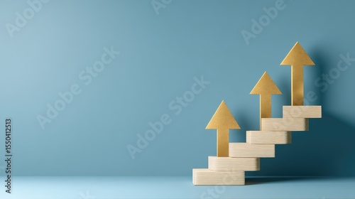 Business success ladder concept with arrows pointing upward on step platform