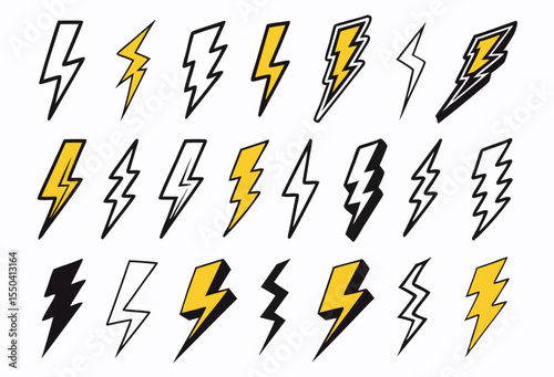 Lightning Bolt Icons: 24 Diverse Flash Symbols Set