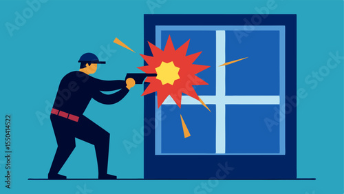 Flashbang Deployment An illustration of an officer throwing a flashbang grenade into a window to distract the armed criminals inside. The explosion effects are illustrated with