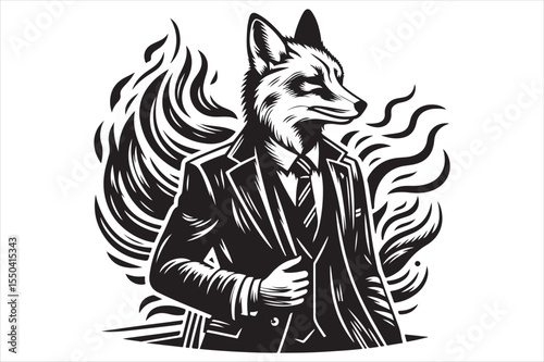 Black and white animal head vector illustration of a wild dog or wolf silhouette design