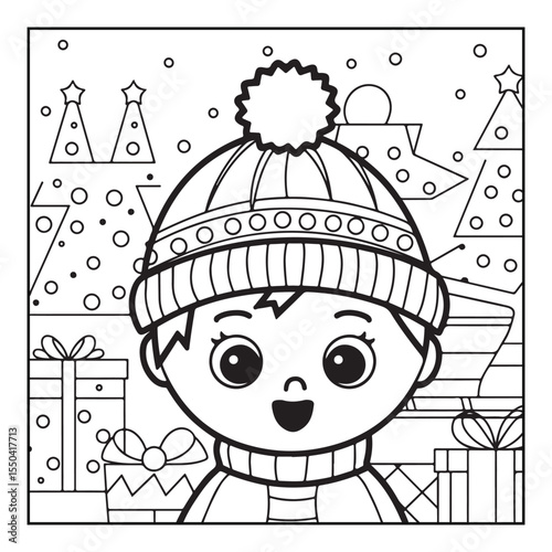 Bold & easy Cozy Christmas coloring book, black & white designs, line art vector illustration, coloring page, coloring book, holiday coloring book,  christmas, christmas vector, christmas line art