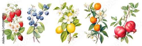 PNG Vibrant botanical fruit clusters, element set on transparent background © Rawpixel.com