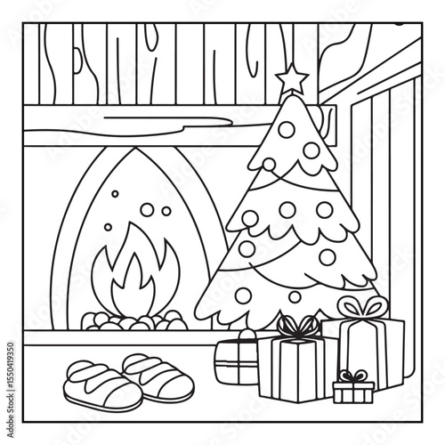 Bold & easy Cozy Christmas coloring book, black & white designs, line art vector illustration, coloring page, coloring book, holiday coloring book,  christmas, christmas vector, christmas line art
