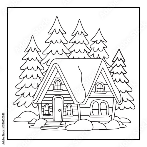 Bold & easy Cozy Christmas coloring book, black & white designs, line art vector illustration, coloring page, coloring book, holiday coloring book,  christmas, christmas vector, christmas line art