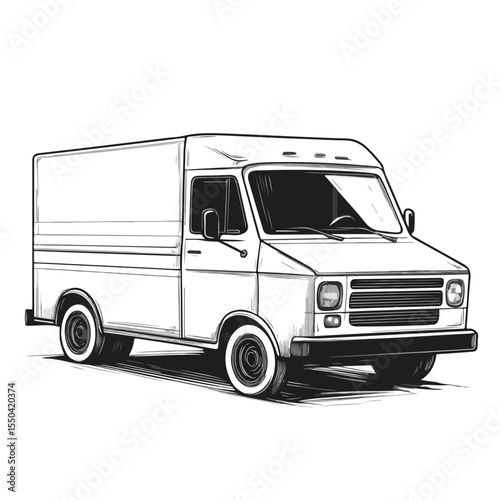 Vector Cartoon Delivery Van Illustration in Black