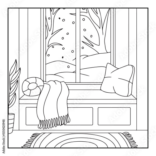 Bold & easy Cozy Christmas coloring book, black & white designs, line art vector illustration, coloring page, coloring book, holiday coloring book,  christmas, christmas vector, christmas line art