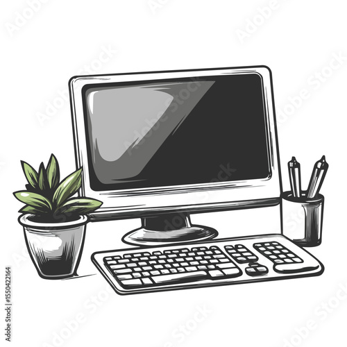 Colorful Desktop Computer Cartoon Vector Illustration