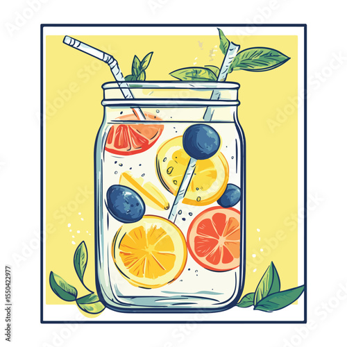 Trendy Detox Water Concept with Healthy Food Hand Drawing