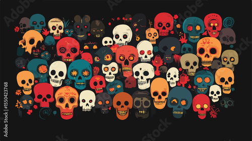 Day of the Dead Card with Catrinas and Skull