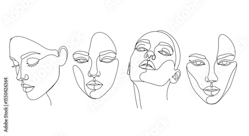 Abstract Line Art Set of Four Minimalist Female Portraits
