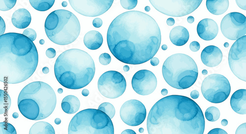 Abstract Watercolor Bubbles Seamless Pattern Blue Circle Background Texture