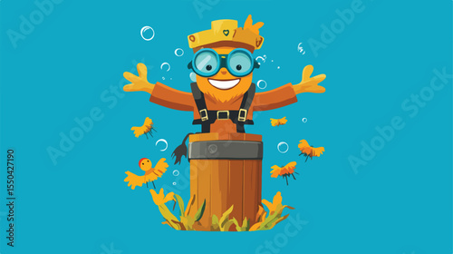 Colorful Diver Cylinder with Scarecrows Cartoon Character