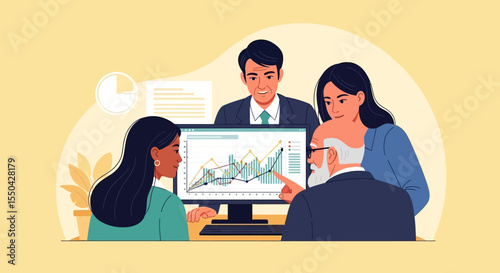 Collaborative Teamwork Analyzing Data and Achieving Business Growth